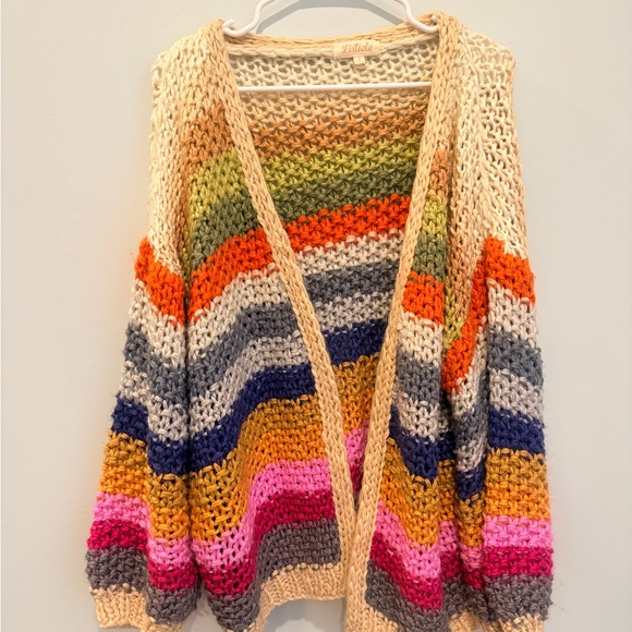 Chunky Multicolor Striped Crochet Cardigan Sweater - Picture 3 of 7